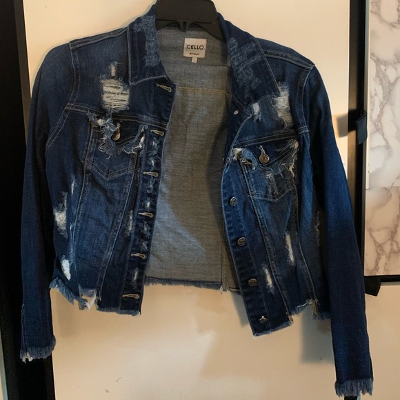 Cello Jackets & Blazers - Dark wash ripped jean jacket